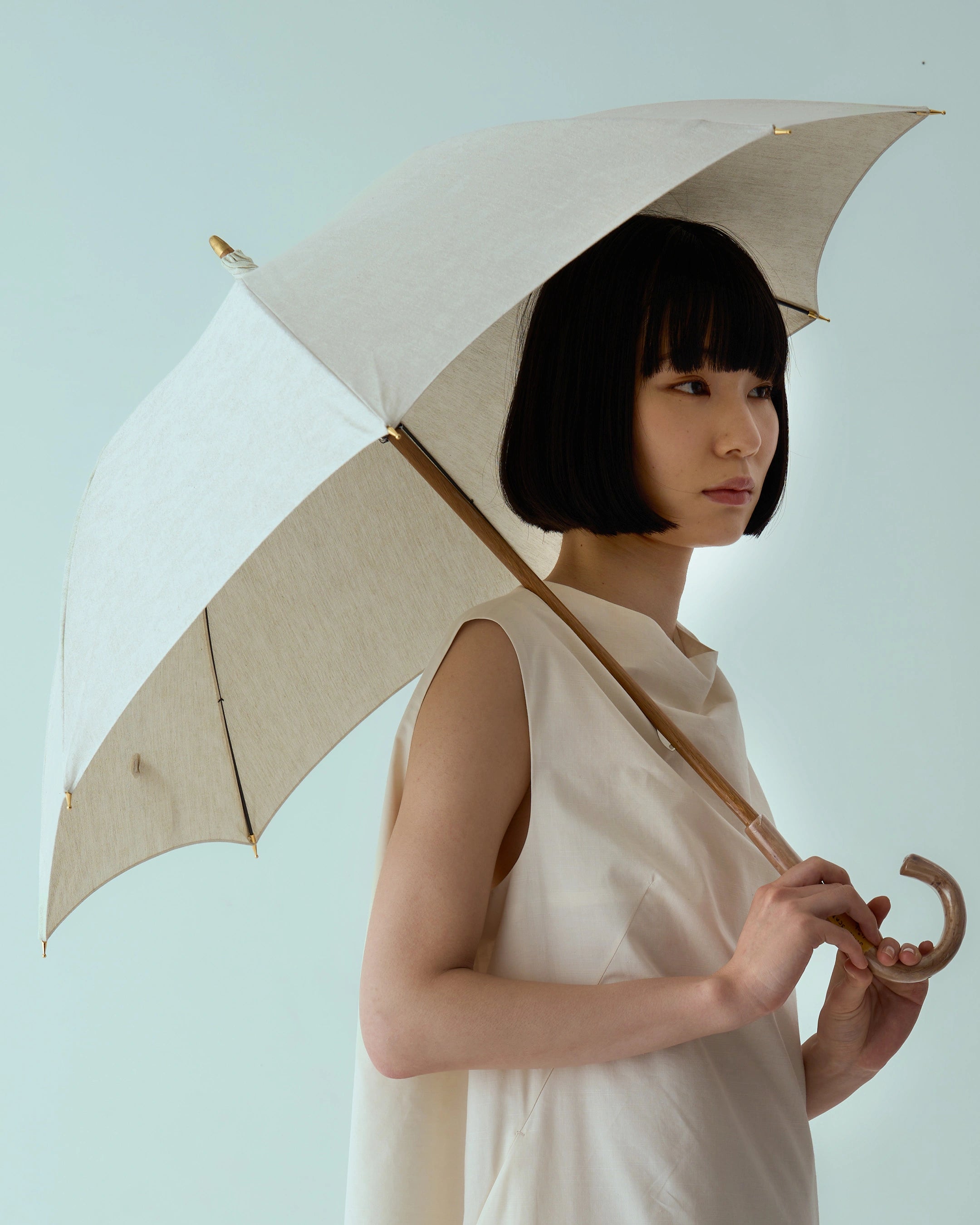 hatsutoki glass scape パール 晴雨兼用折畳み傘 日本製, 日傘(折畳), ナチュラル, パラソル, 晴雨兼用, 播州織