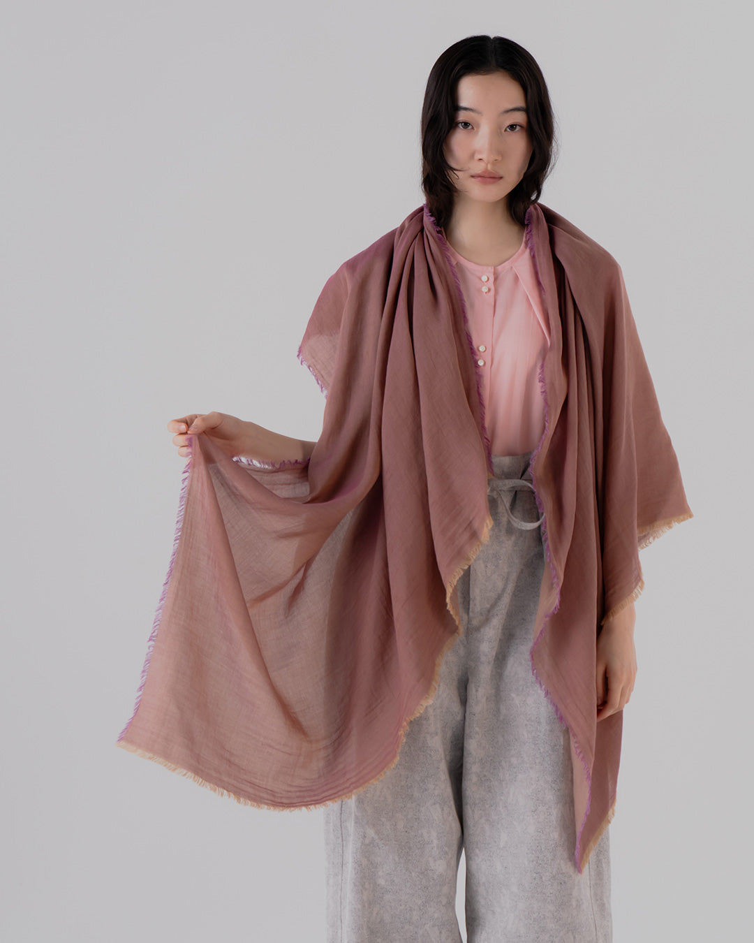 心地よい天然素材の播州織ストール/大判( L・M)/w-face ストール