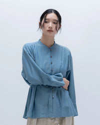 柔らかく空気をまとう播州織の上質ブラウス【日本製】w-face バンド