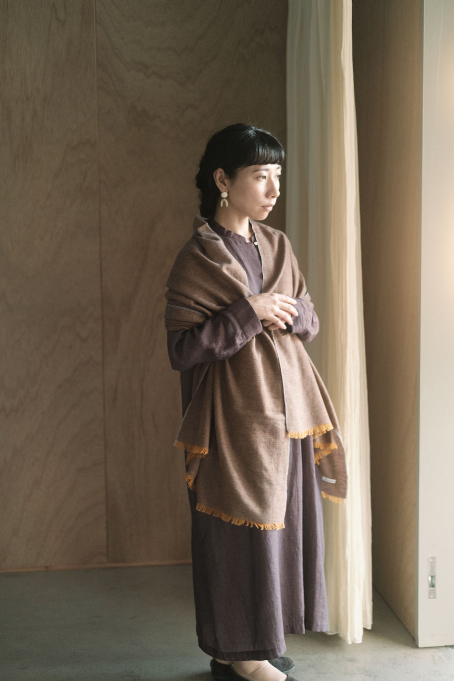 outlet / 琥珀 カシミヤストール(ブルーブラウン)